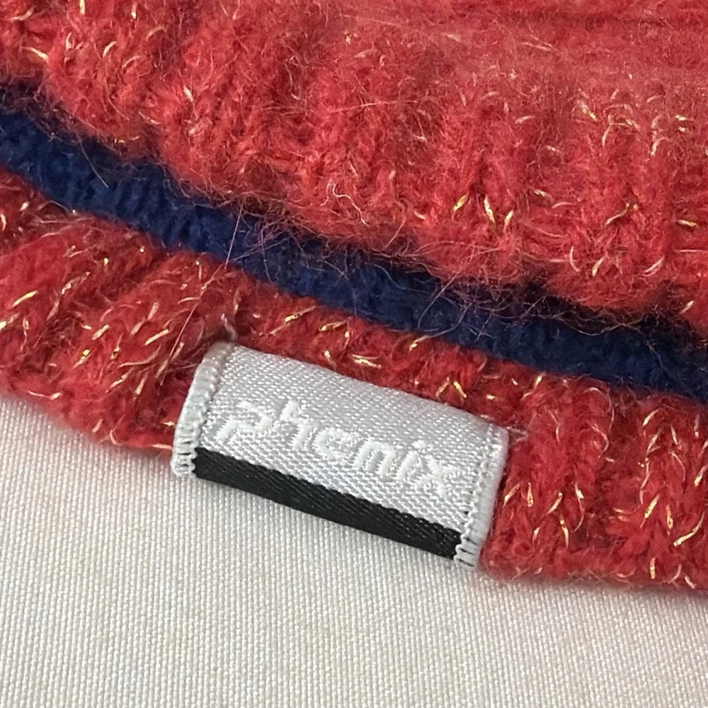 PHENIX Hat Women's One size Red Knitted Logo Beanie Fleece Lining Wool Blend Fit